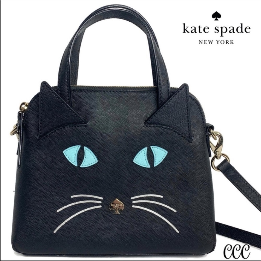 Kate Spade Small Malise Black Cat Blue Eyes Bag Halloween Theme Novelty Rare